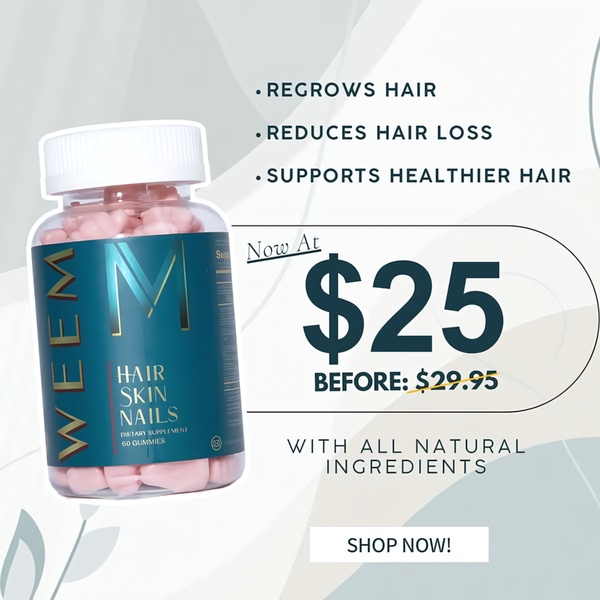 A high-contrast, clean 1:1 square graphic that lists hair health benefits alongside a price-anchored discount to drive immediate conversions.
